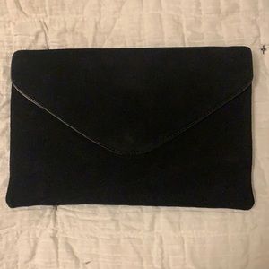 J crew envelope clutch black suede with optional chain strap